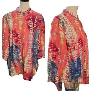 (1009) CLOTHES Women's Multicolor 3/4 Sleeve Linen Blend Top Size XL